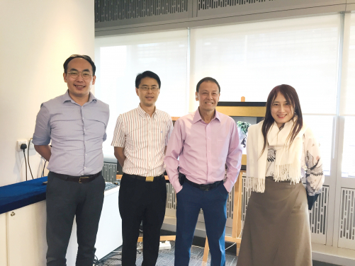 Figure 6. Project Meeting with Marvel Digital AI Limited at Hong Kong Science Park.
From left to right: Dr Patrick MA (CEO of Marvel Digital AI Limited), Professor Guosheng YIN (HKU Head of Department of Statistics and Actuarial Science), Dr Herbert LEE (Chairman of Marvel Digital AI Limited) and Dr Adela LAU (Deputy Director of SAAS Data Science Lab.